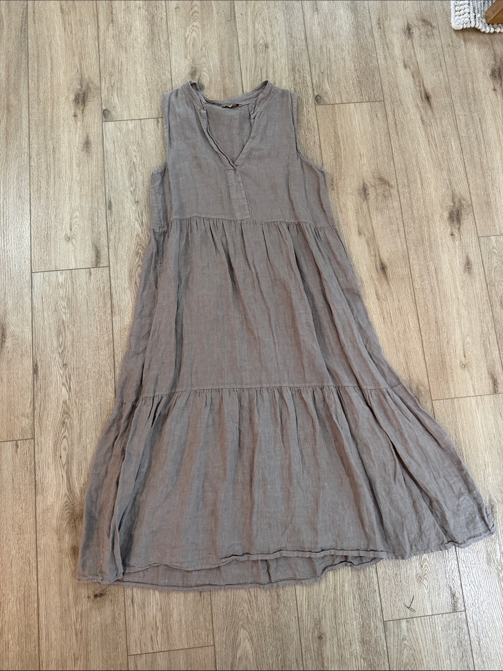 Bellambia Italian Tiered Linen Dress in Taupe